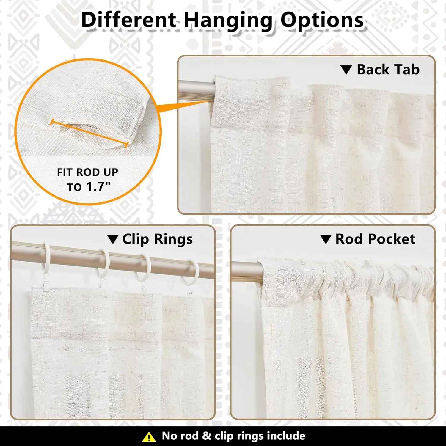 Mysky Home tirai jendela 95 inci Semi tipis, filter cahaya ruang tamu bergaris geometris Boho tampilan Linen untuk ruang tamu