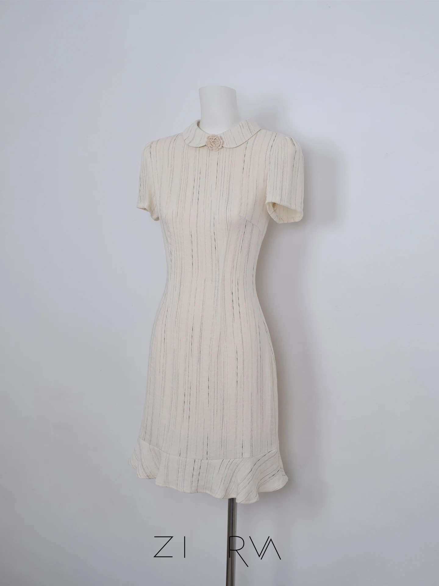 

Brand Zhirun Raindrop 2025SS Slimming Vertical Stripes Daily Wear Short Sleeve Mid-Length Nylon Fabric