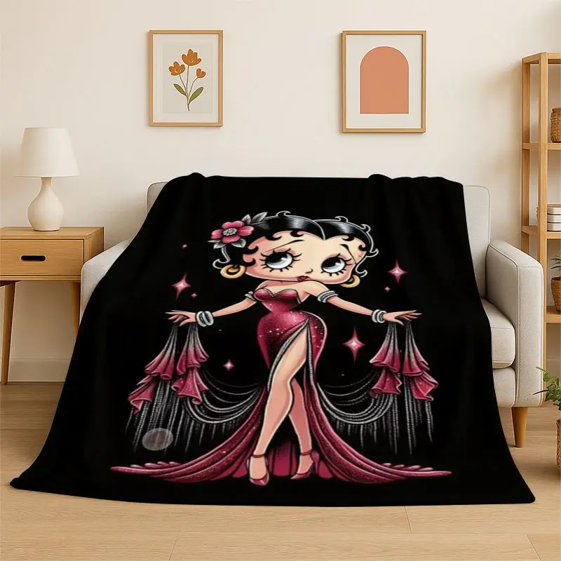 Cute B-Betty Girl B-Boop Cartoon Flannel Blanket,Ultra Soft Warm Plush Throw for Home Bedroom Bed Sofa Cover Office Picnic Gift
