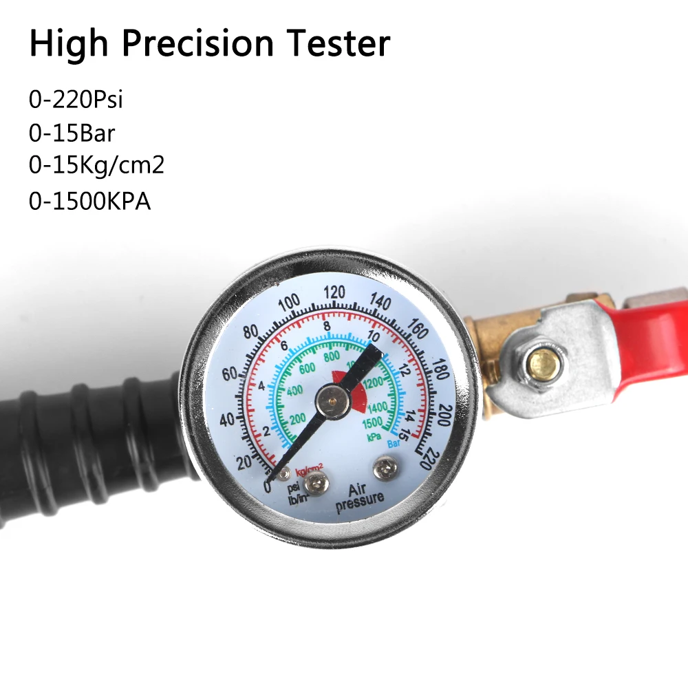 Motorcycle Inflator Rod With Tire Pressure Test Gauge 0-15Bar/220Psi Car Tyre Pressure Monitor Manometro Truck Vehicle Universal