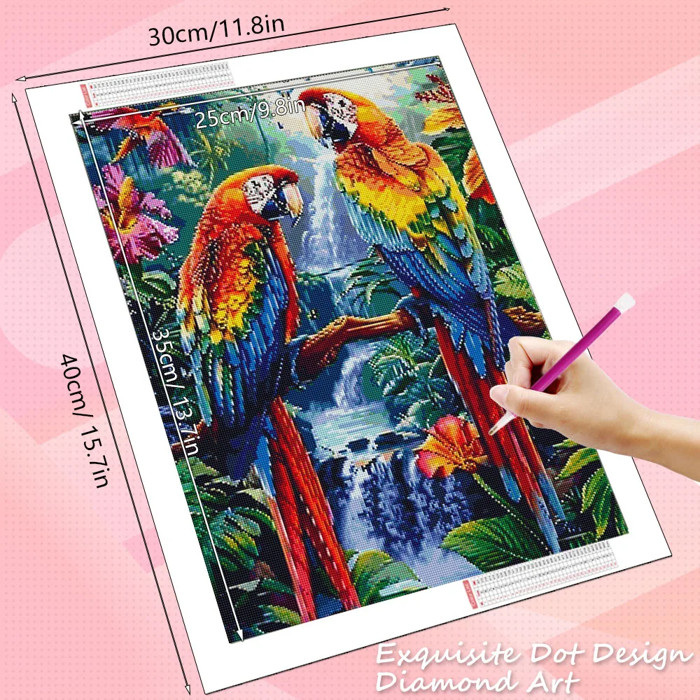 HUACAN Diamond Painting New Parrot Animal Unique Gift Rhinestones Waterfall Bird Mosaic Kits Home Bedroom Wall Artwork