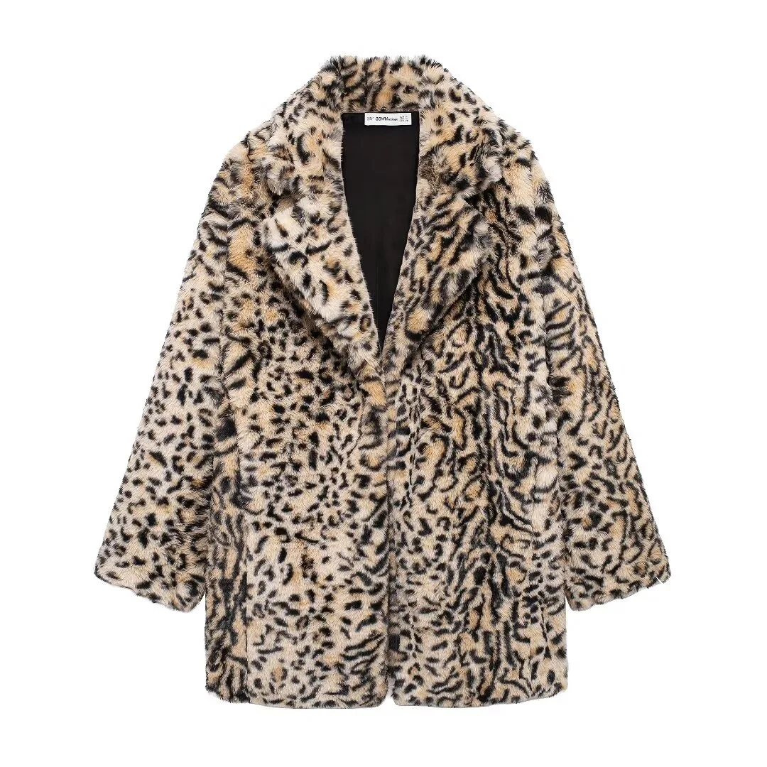 High Quality Warm Women's Clothing 2025 New Style Lapel Faux Fur Short Coat Leopard Print Style Jacket