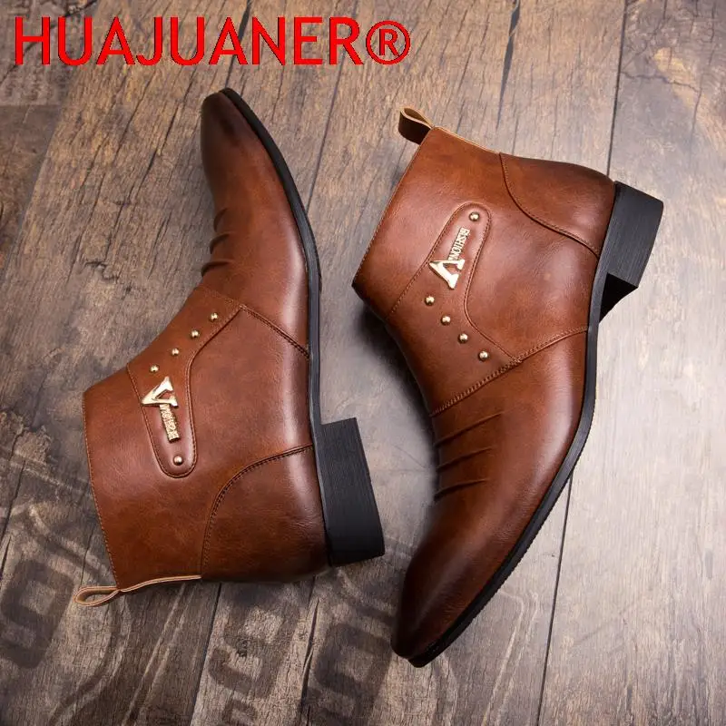 Wedding Gentleman Men's Boots High Quality Men Shoes Chelsea Fashion Shoes Mens Slip on Shoes Business Dress Shoes Ankle Boots