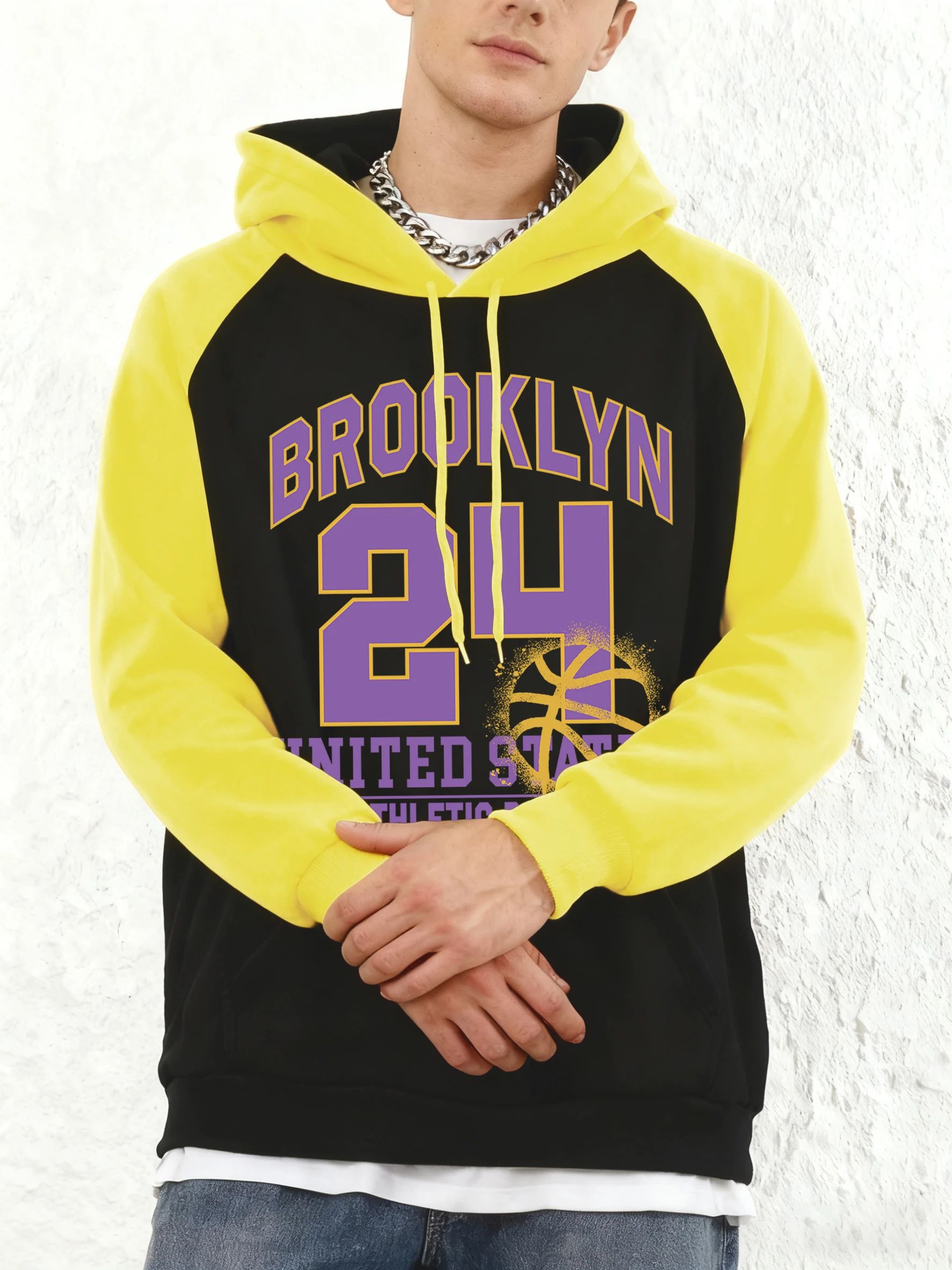 

Новые флисовые худи Brooklyn Purple Letter 24 USA Athletic Dept с принтом, мужские, спортивные, удобные, свободного кроя, реглан, универсальные, в уличном стиле