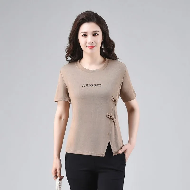 

2023 New Fashion Mom Summer Fashionable T-Shirt Middle Aged Short Sleeve Top Women's Summer Tee
