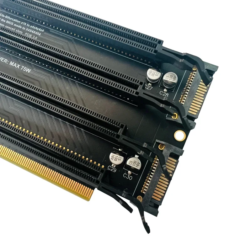 PCIe 3.0 X16 1 do 4 podzielonej karty karty rozszerzającej Gen3 x4x4x4x4x4 Adapter bifurkacji karta 1 do 4 Slot SATA zasilacz