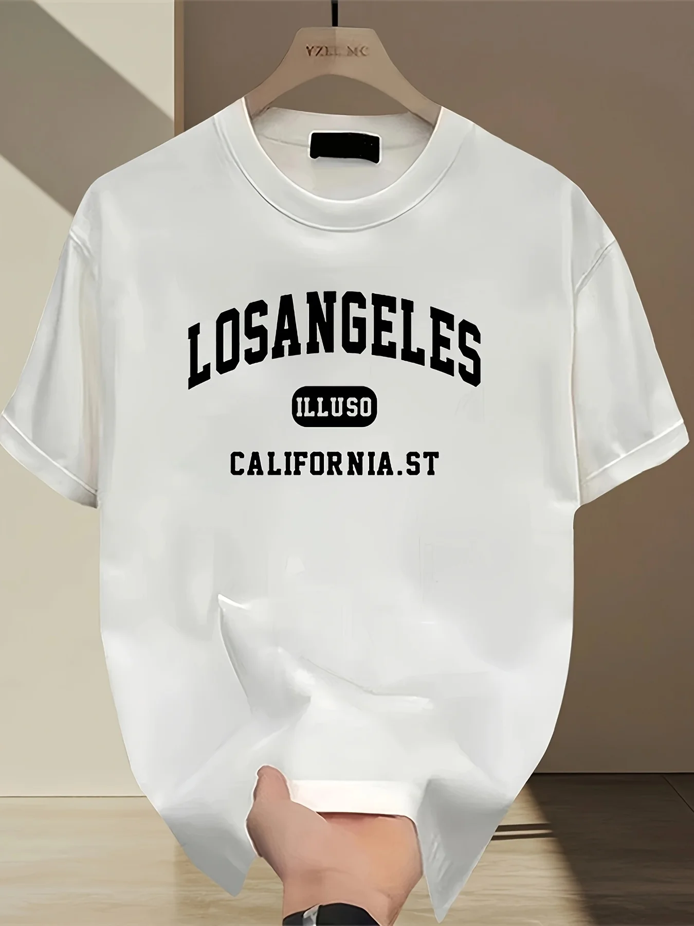Los Angeles Letter T-shirt Round Neck Top Simple Round Neck Comfortable Breathable Short Sleeved Trendy Street Top