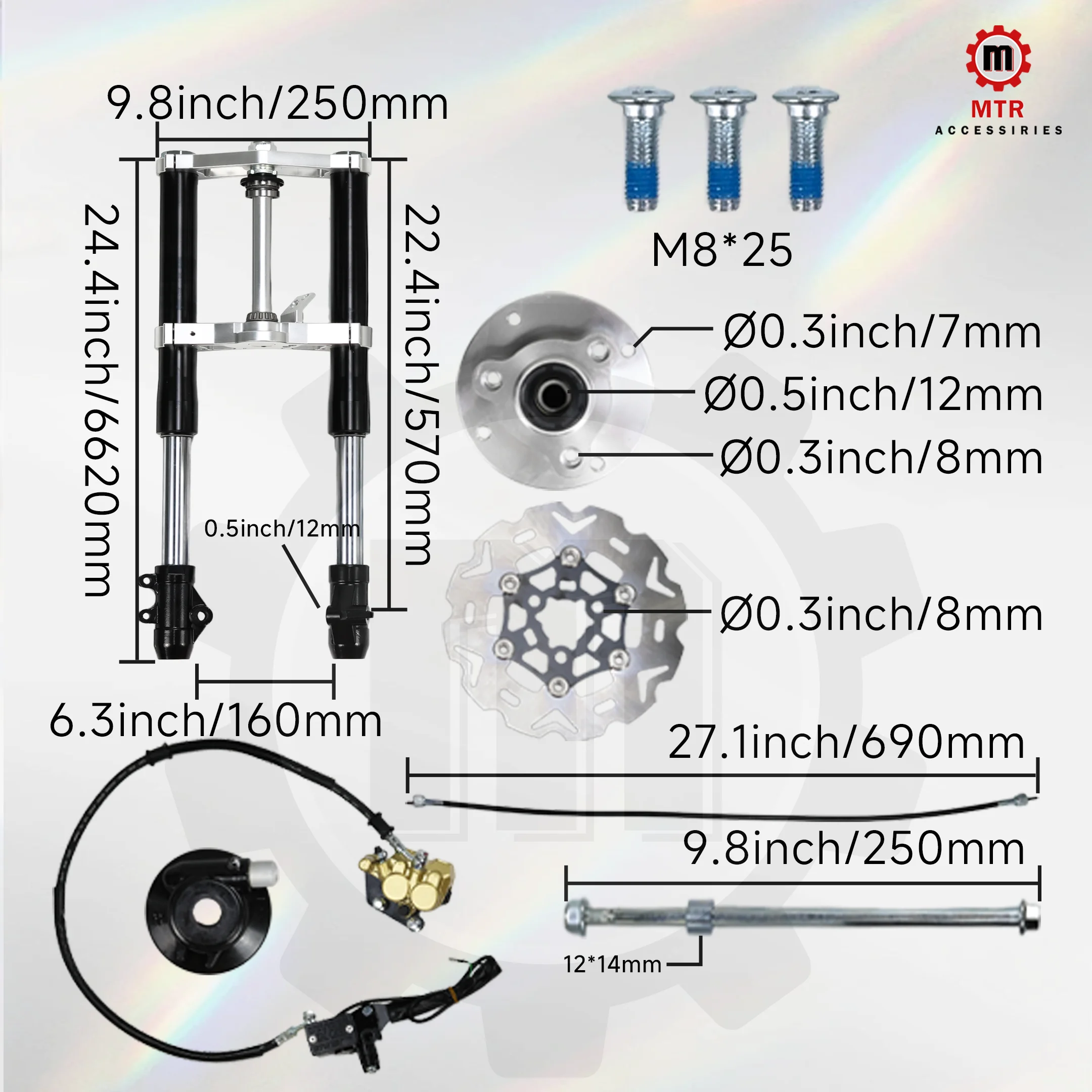 Z50 570mm Inverted Suspension Kit Front Fork Kit 45mm Black Dual-Piston Caliper Hydraulic Unadjustable for Monkey Z50 Motorcycle