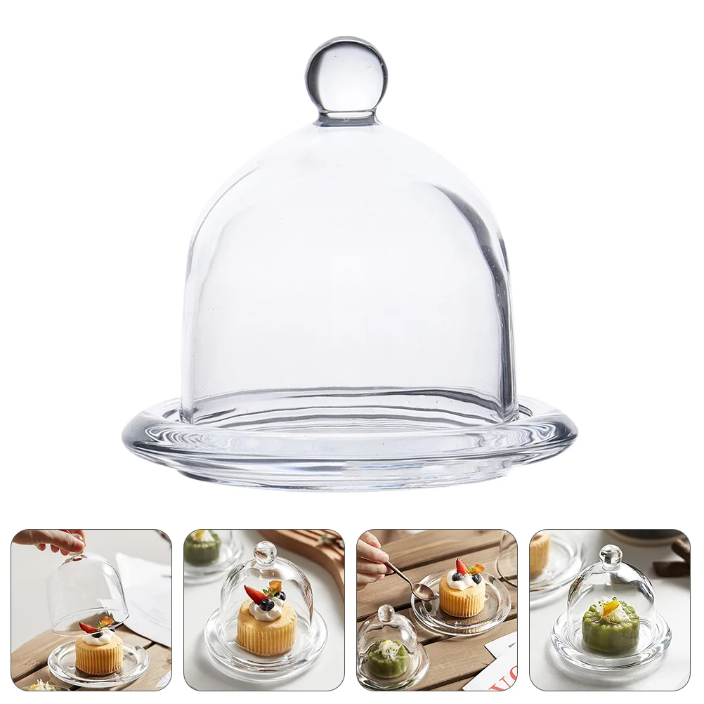 Snack Cover Dessert Glass Plate Mini Cake Holder with Lid Cupcake Afternoon Tea Display Dish Tray