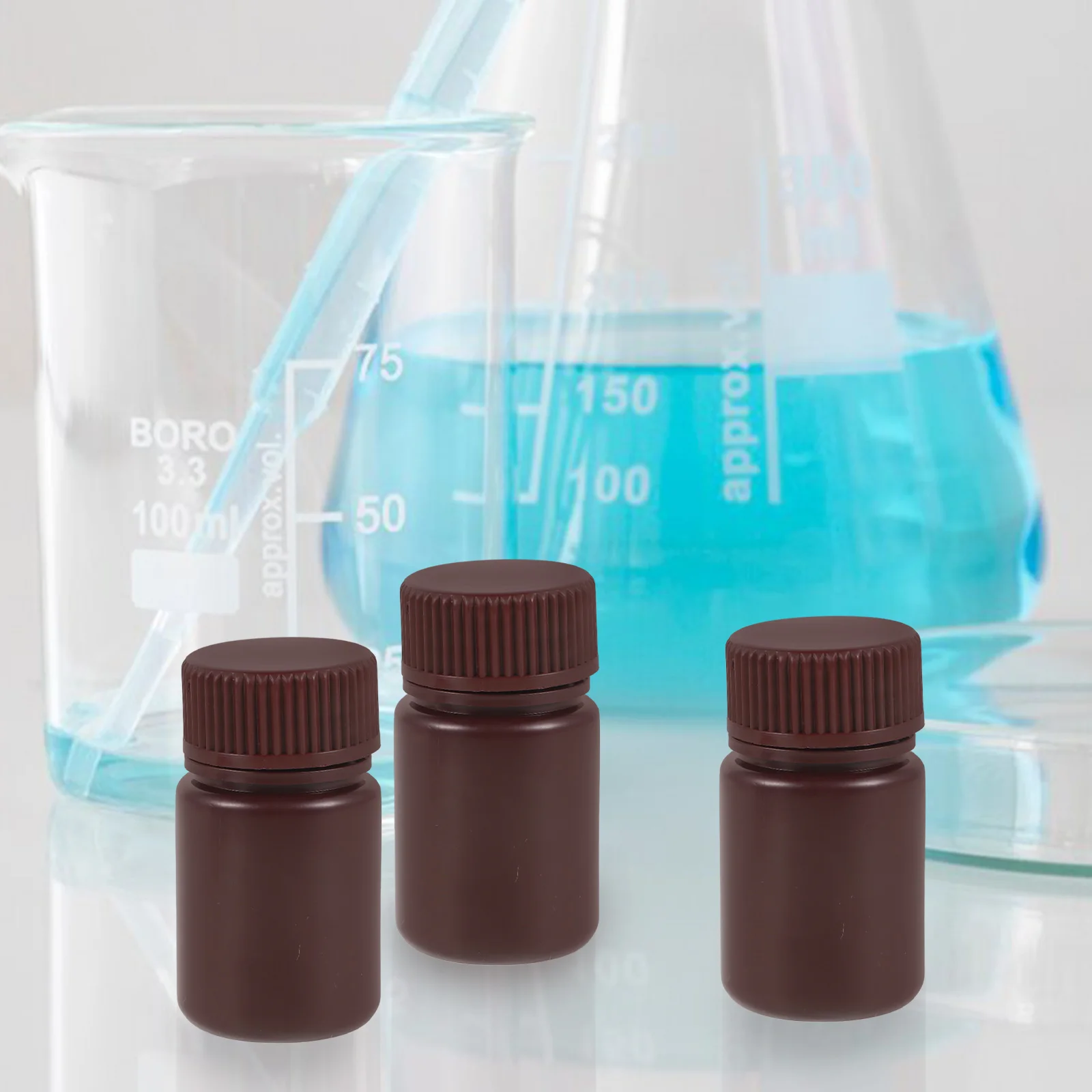 

10pcs Lightproof Plastic Bottles Brown Lab Reagent Containers High Temp Resistant Acid Alkali Proof Storage Sample Vials