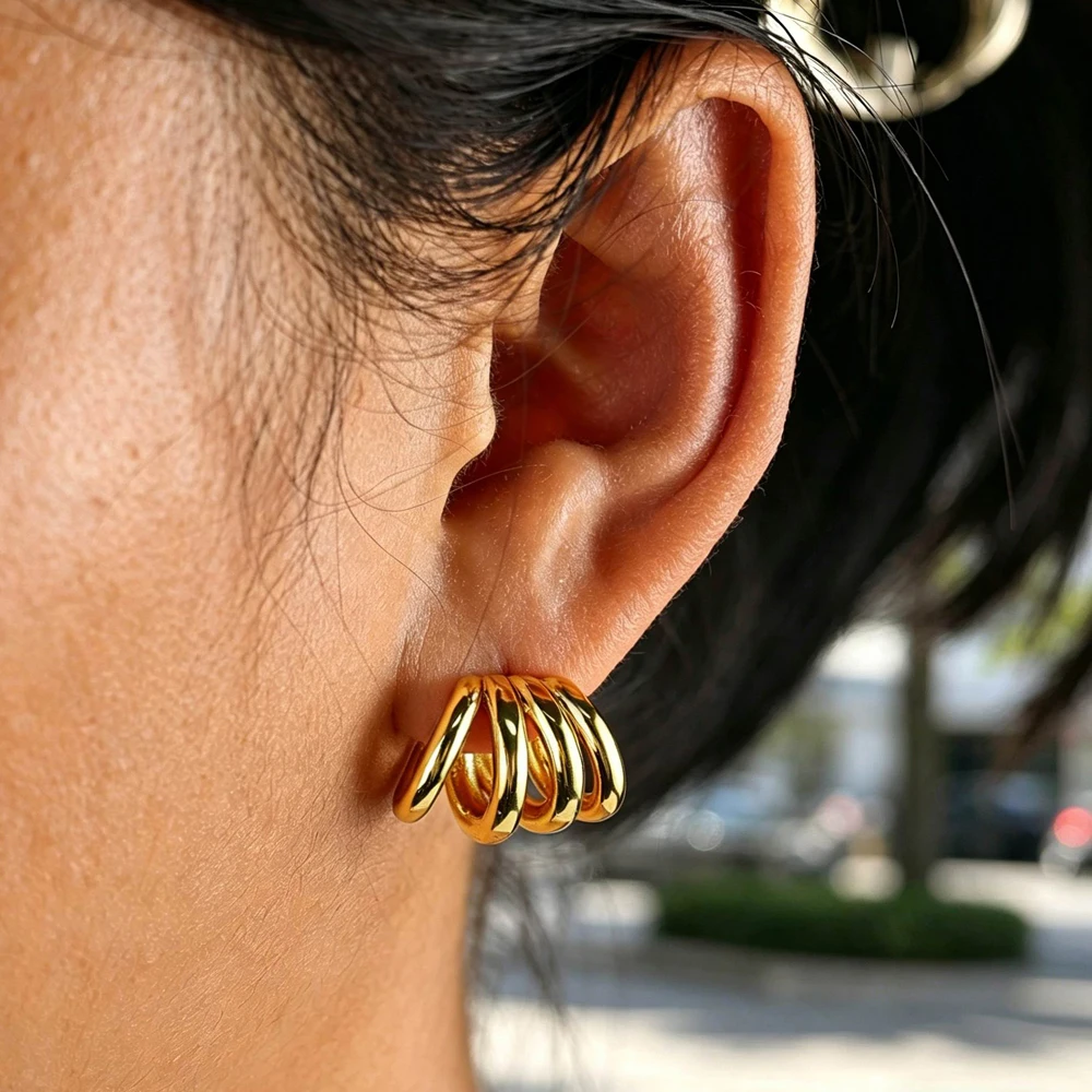 Fashion 4 Lines Multi Layered Stud Earrings For Women Minimalist Four Claws Piercing Earrings Trend Jewelry