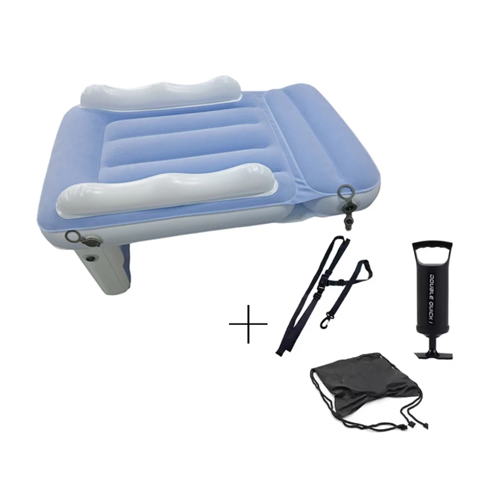 子供用インフレータブル旅行マットレス、ポータブル折りたたみ式pvcフロッキングマットレス、飛行機や車での旅行用スリーピングパッド