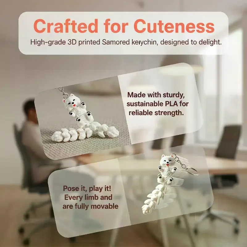 3D Printed Cute Samoyed Keychain: Durable Pla Plastic Backpacks Cars Various Festivals