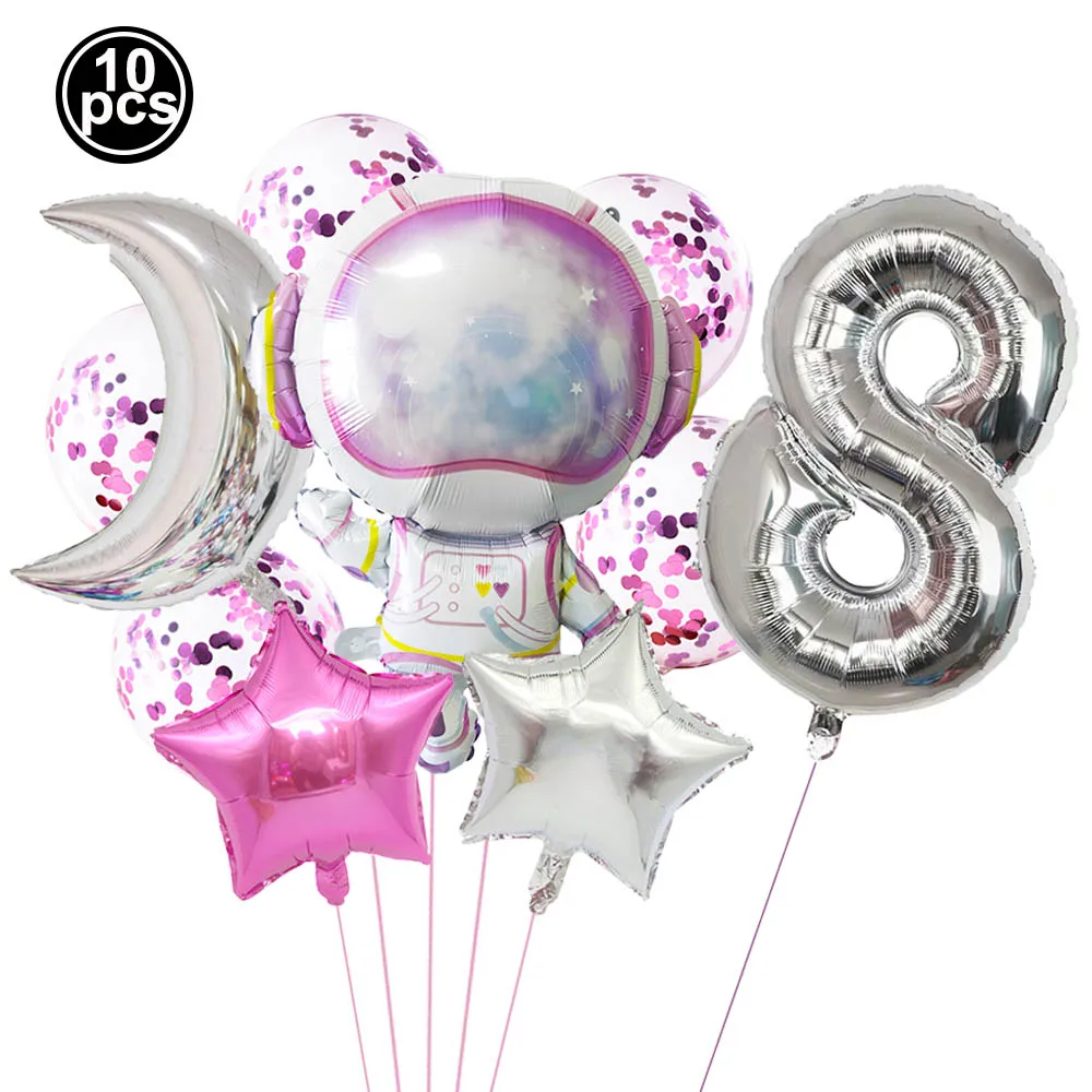 10 Stück rosa Astronaut 0–9 Zahlenballon-Set Mond Sterne Mädchen Kinder Weltraum Galaxy Thema Geburtstag Party Dekoration Lieferungen – Detail 10