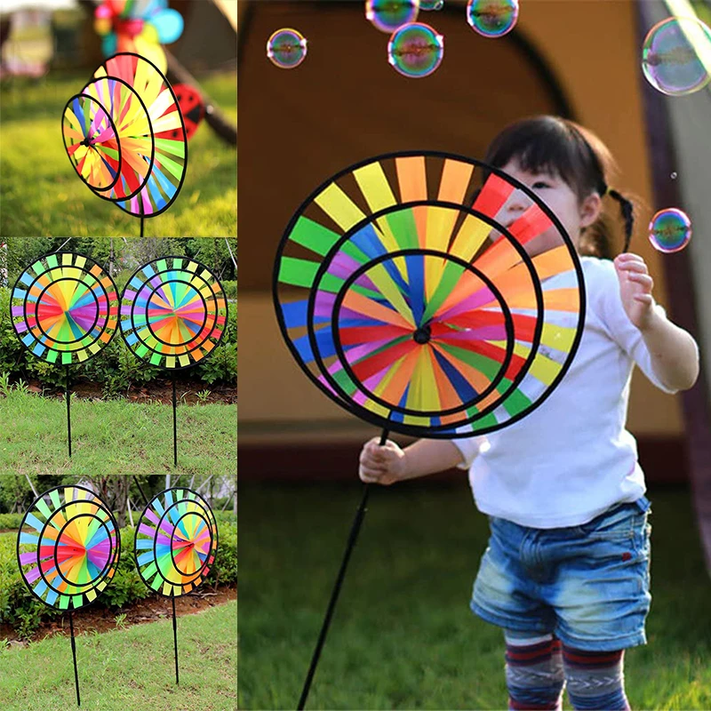 

36cm Three Layer Rainbow Colorful Windmill Traditional Children's Toy Circular Fabric Windmill Outdoor Camping Decoration