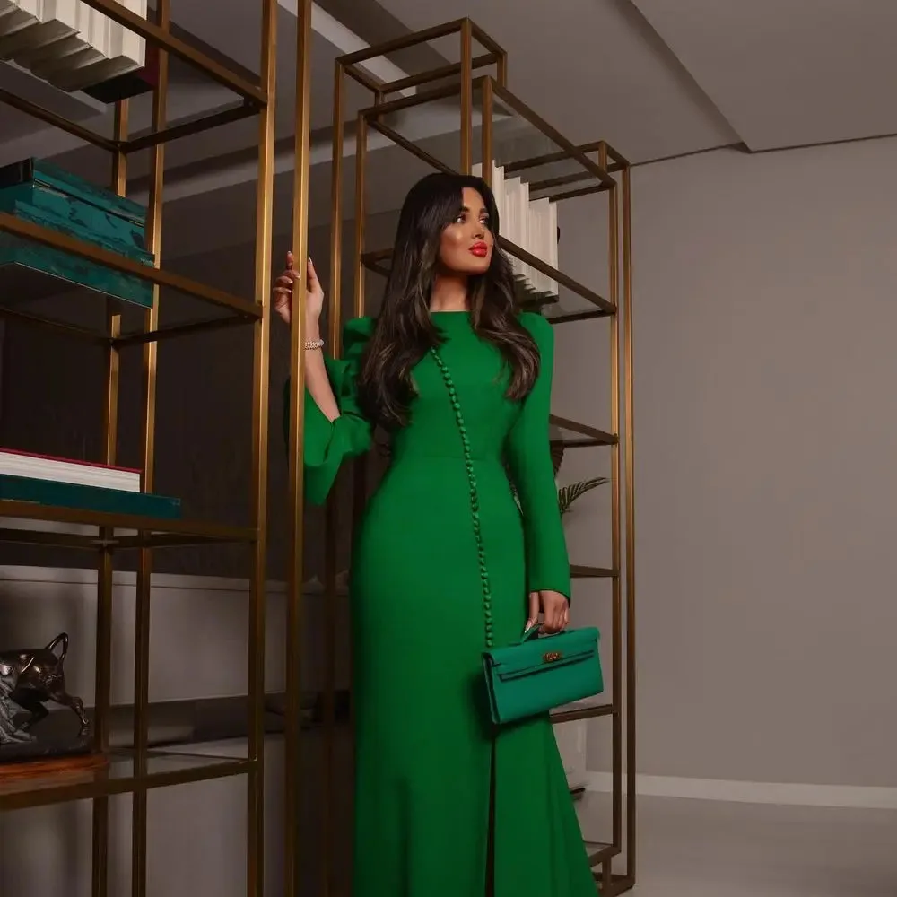 MOBEYE 2024 Long Green Dress Women Summer Elegant Evening Dress Long Sleeve