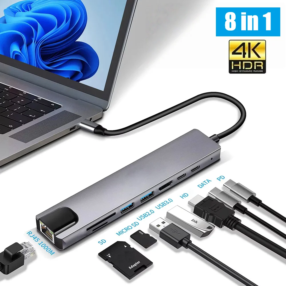 8-em-1-usb-tipo-c-hub-4k-hdmi-adaptador-compativel-com-usb30-20-cartao-sd-tf-leitor-de-cartao-rj45-pd-carga-rapida-para-laptops-macbook