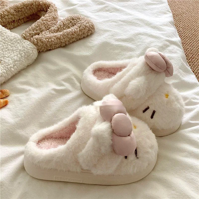 

Hello Kitty, уникальный дизайн, мягкие милые домашние тапочки, женские зимние нескользящие плюшевые тапочки на толстой подошве, трендовая новая теплая хлопковая обувь