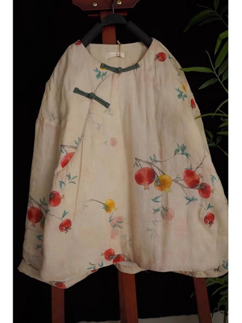 

New Chinese Style Printed Cotton Linen Thick Coat Women's Plate Buckle Warm Short Jacket Outerwear W415