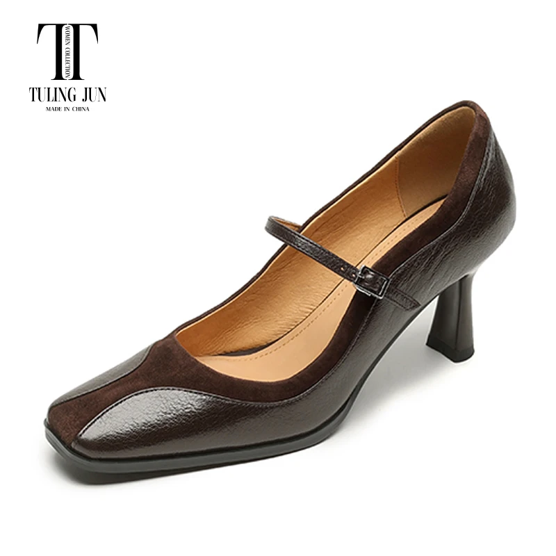 

TULING JUN 2025 New Spring Autumn Women's Shoes High Heel Square Toe Concise Comfort Elegant Retro Work Splicing Shoes For Women