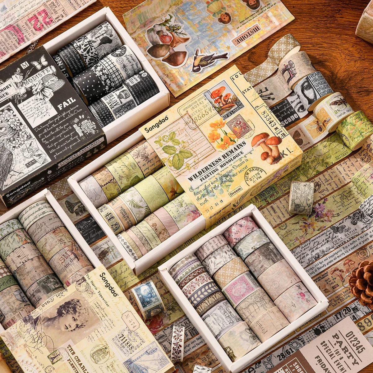 20 Rolls/Box Vintage Botanical Washi Tape Set, Retro Plant Insect Butterfly Stickers for Journal Scrapbook DIY Gift Wrapping