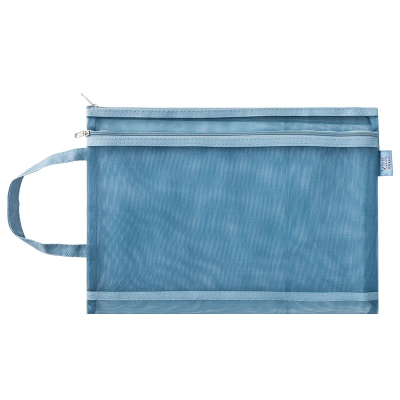 Morandi Double-layer A4 File Bag Test Paper Storage Bag A5A6 Mesh Pen Bag Transparent Office Classification Receipt Bag