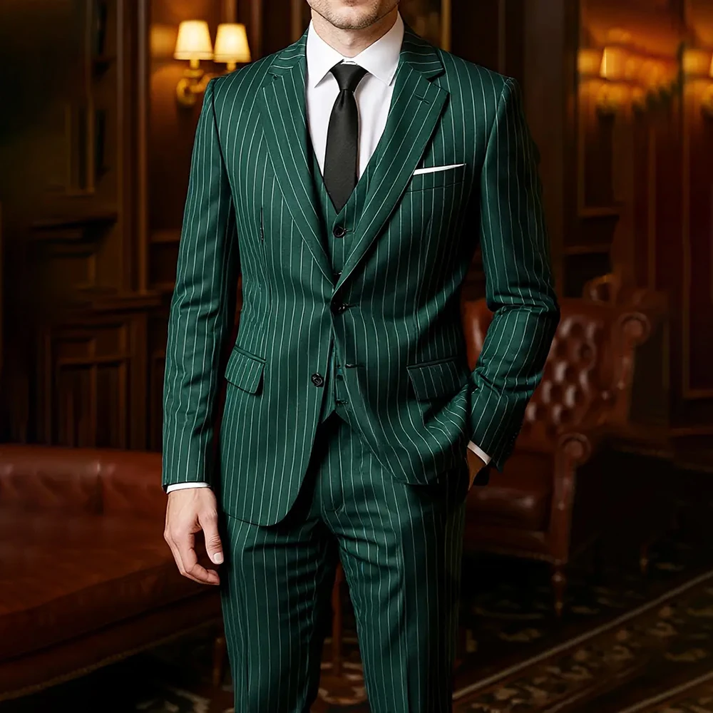 

Slim Fit Men's Suits 3 Piece Jacket Pants Vest Fashion Single Breasted Notch Lapel Skinny Wedding Male Clothing Outfits Blazer