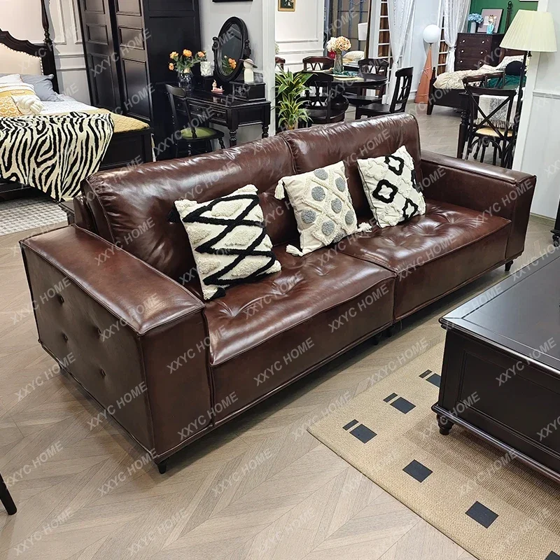 first layer oil wax leather leather sofa living room four people