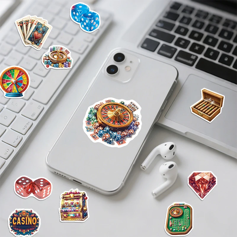 50 Pegatinas de Dados de Casino, Estilo Retro de Las Vegas, Adhesivos de Vinilo Impermeables para Botellas de Agua, Computadoras Portátiles, Teléfonos, Patinetas
