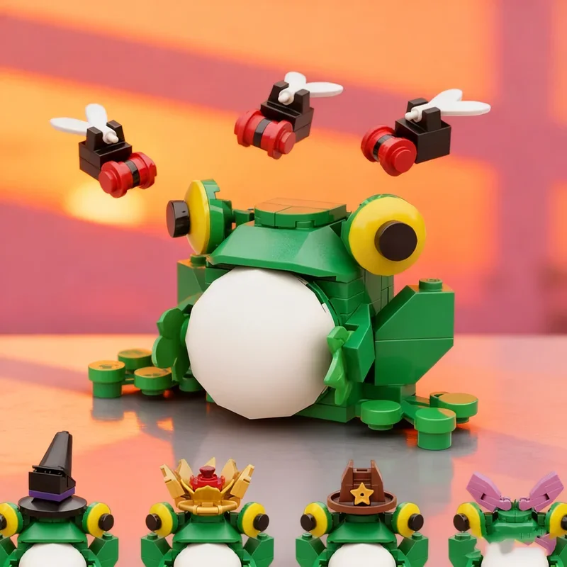 130 Piezas MOC Crazy Eyed Frog, Bloques de Construcción Intercambiables, Juguetes de Construcción, Idea de Regalo para Festivales, Ladrillos Educativos