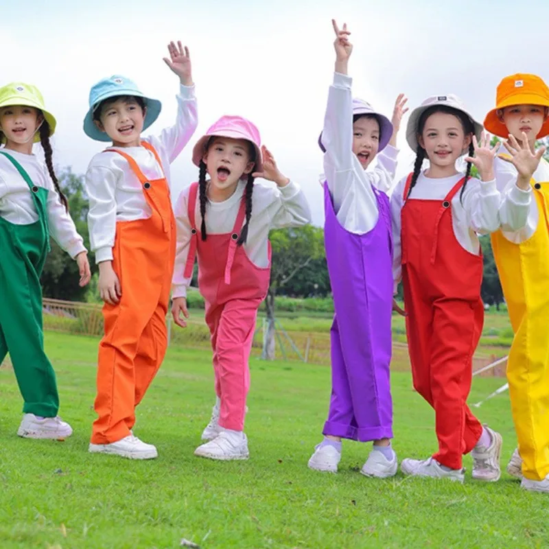 

Children Hip Hop Solid Overalls Girls Dungaree Kids Candy Color Jumpsuit Romper Boys Streetwear Colorful Trousers School Uniform