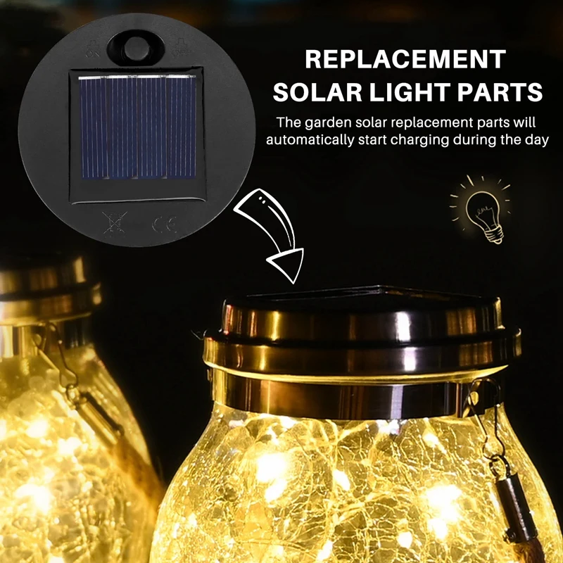 Peças de substituição luz solar, LED branco quente, impermeável, tamanho superior 2,76 em, tamanho inferior 2,36 em, 7 lumens, 5 pack