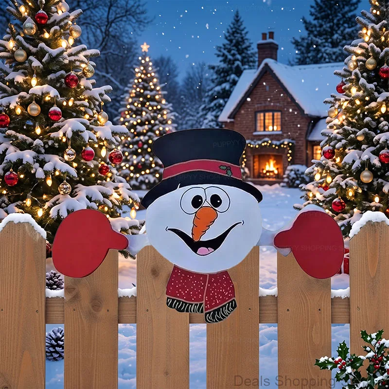 Christmas Fence Decoration, Santa, Snowman and Reindeer Peeker Yard Ornament for Outdoor Garden Gate, Wall and Holiday Display view 2