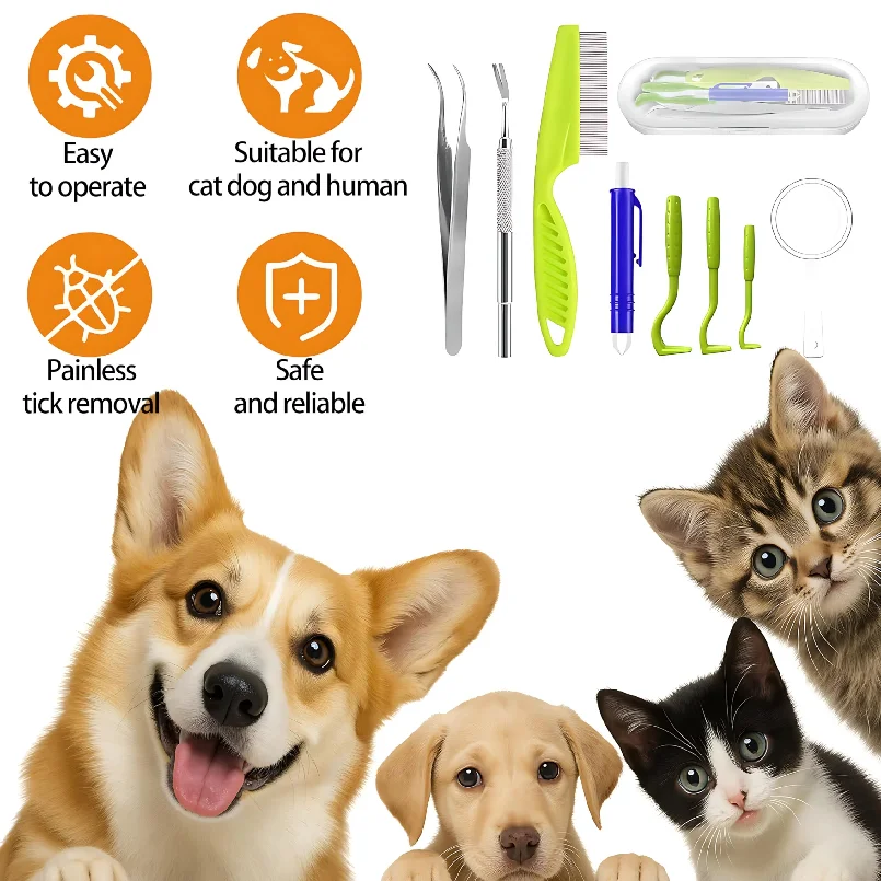 Dog Tick Remover Kit Easy Use Flea Remover Hook Tweezer For Dogs Tick Clamp Pets Cat Dog Miates Flea Extractor Accessories