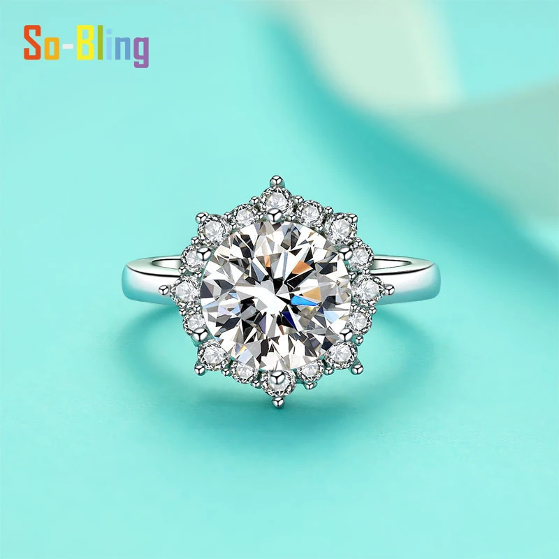 So-Bling 3.5ct 9.8 مللي متر D VVS1 مويسانيتي الدائري مع شهادة Gra 925 فضة المشاركة خاتم الزواج للنساء مجوهرات #2