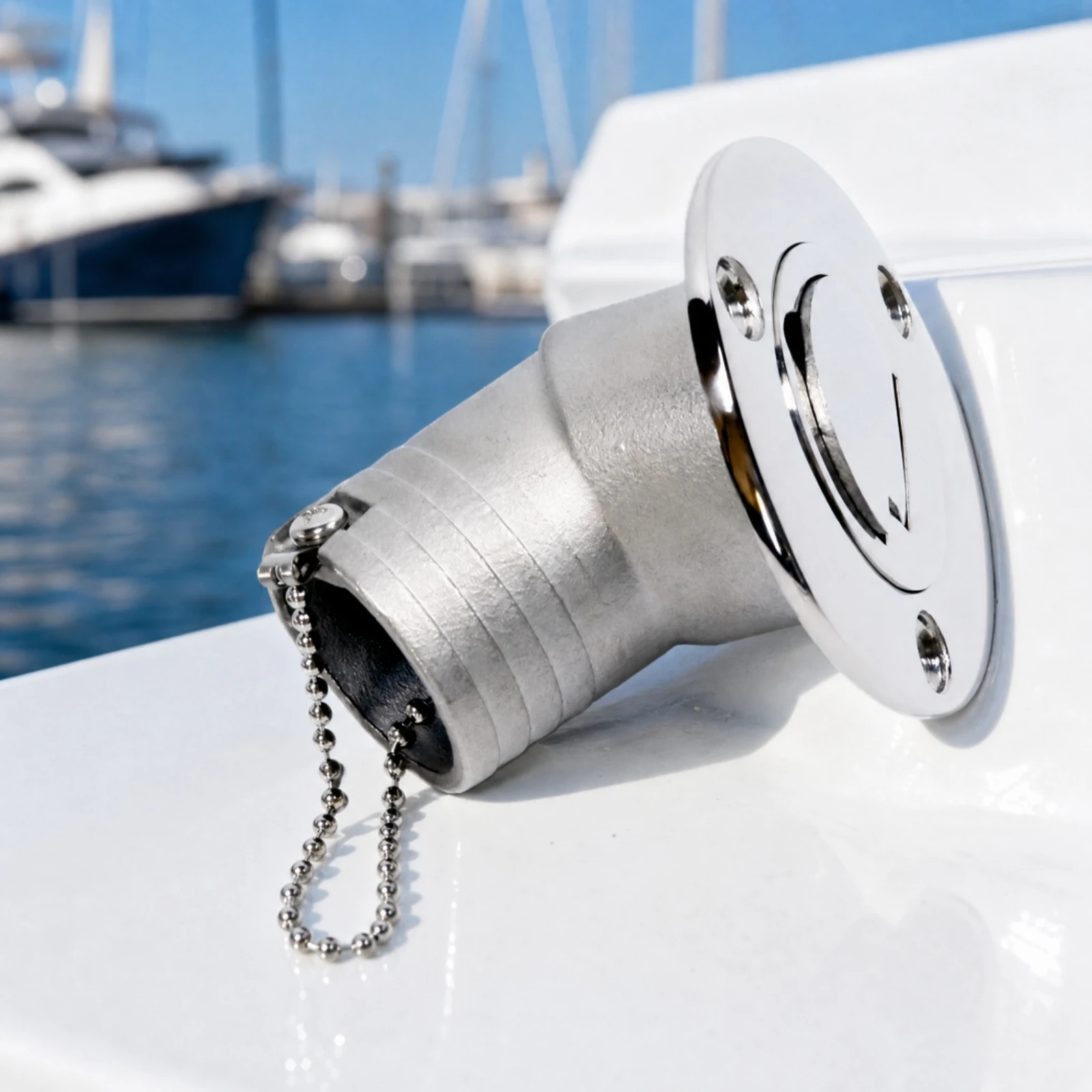 45-Degree Angled Deck Fill Cap Long-Lasting Stainless Steel Deck Fill Cap with Retaining Chain Easy to Install Compact for Boats