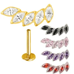 ASTM F136 Titanium EAR PIERC Marquise 5 Gem Curved CZ Paved Top Ear Studs Labret Lip Stud helix EARRING Body Piercing Jewelry