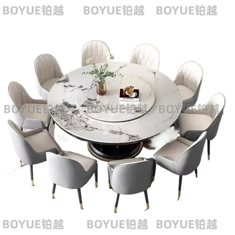 for Commercial Round Sintered Stone Dining Table with Rotating Top for Restaurant Hotel Banquet Modern Furniture Wholesale