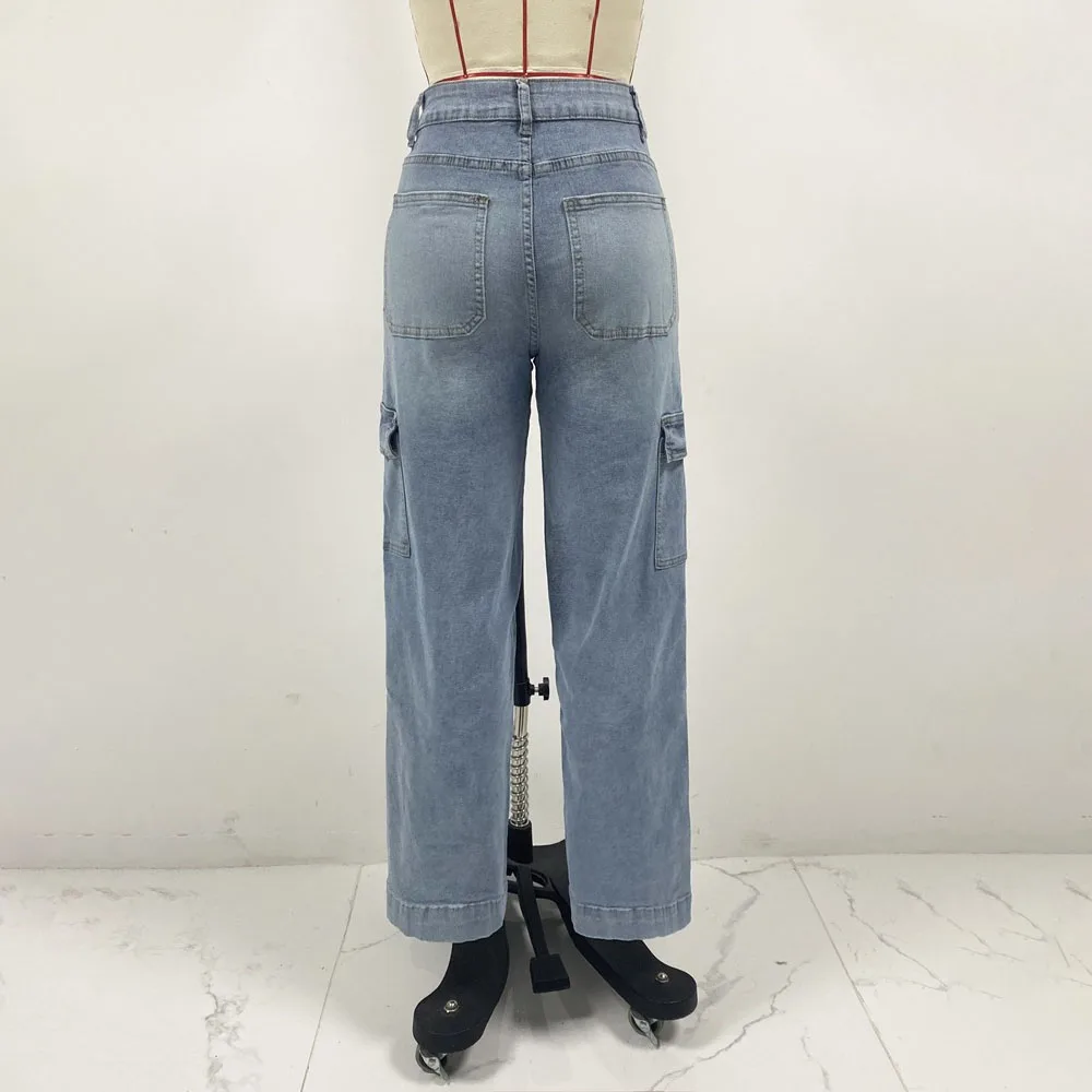 Jeans cargo larghi casual a gamba larga Donna 2025 Pantaloni in denim tascabili moda autunno inverno Pantaloni eleganti