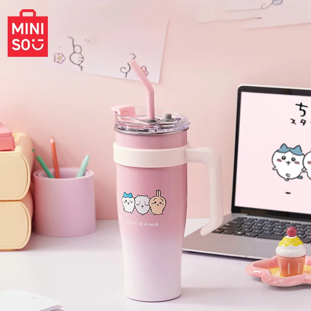 

MINISO аниме мультфильм термос чашка Chiikawas Usagi Hachiware Kawaii Милая большая емкость соломенная чашка бутылка для воды подарок для девочки 1600 мл