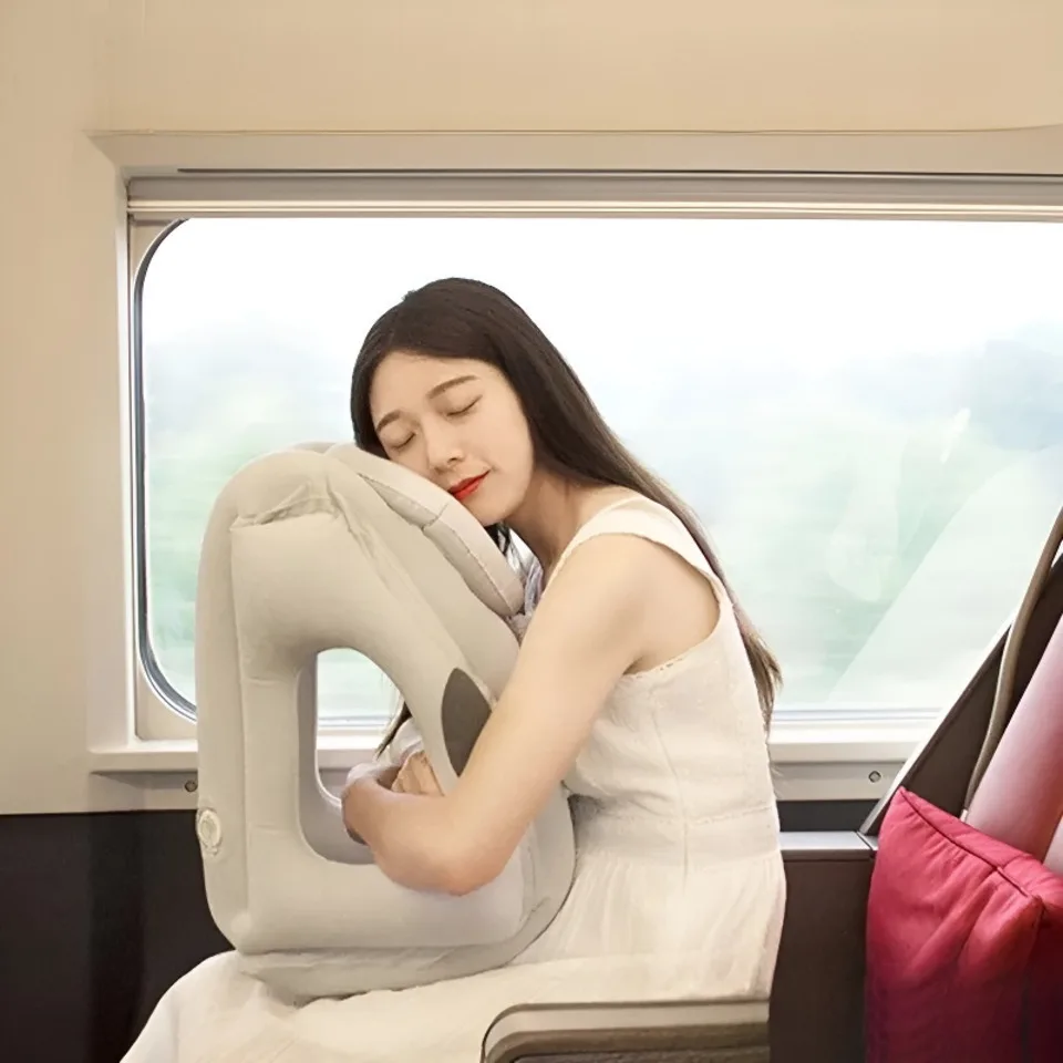 

Надувная подушка для шеи с поездом в самолете, ПВХ флокированная подушка для поддержки шеи, портативная подушка для сна для офиса, склонного сна