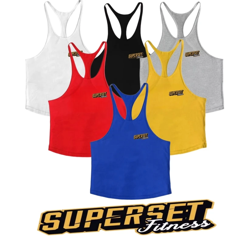 

Men's "Superset Fitness" Multi-Color Stringer Singlet - Sleeveless Gym Vest for Fitness, Muscle-Building & Workout Clothing