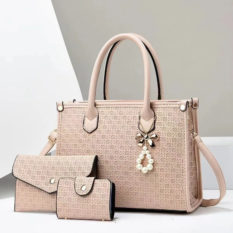 

Модная женская сумка-тоут из 3 предметов, дизайн в стиле ретро, большая вместительная сумка из искусственной кожи, набор с клатчем, кошелек, женские сумки