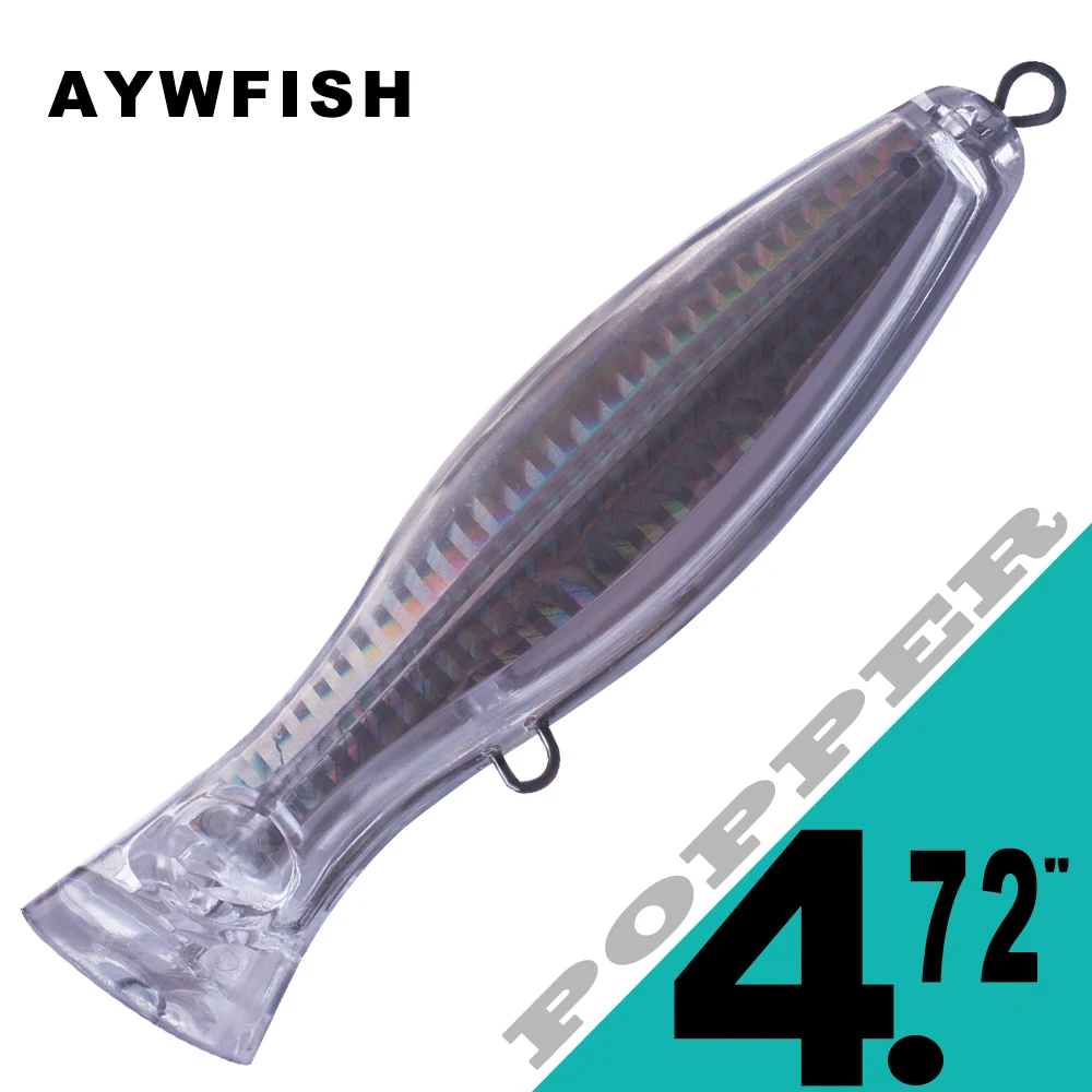 

AYWFISH Wire Go Through Large Popper Bait Blank Foil Both Inside 10PCS Unpainted Topwater Bait Fishing Lures 4.72IN 37G