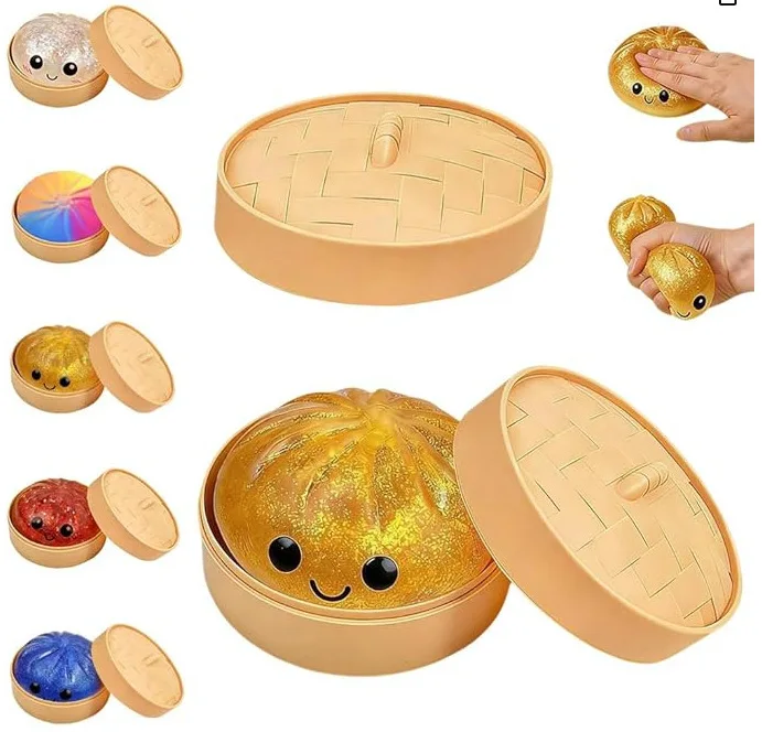 

Simulated Xiaolongbao powder decompression kneading music slow rebound soft glue vent toy desktop decompression display for children and adults