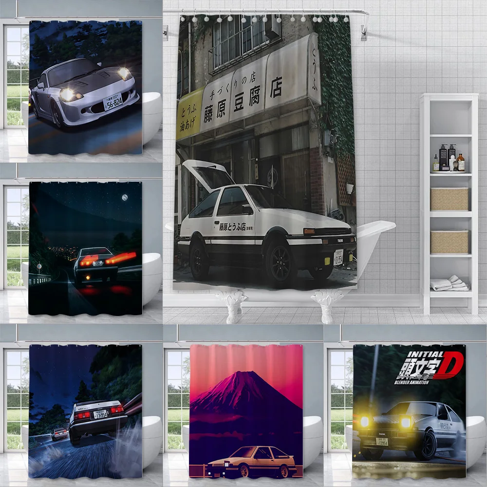 

INITIAL D AE86 Cars Shower Curtain Waterproof Polyester Fabric Paint Colorful Bath Curtain Home Bathroom Decor Curtain With Hook