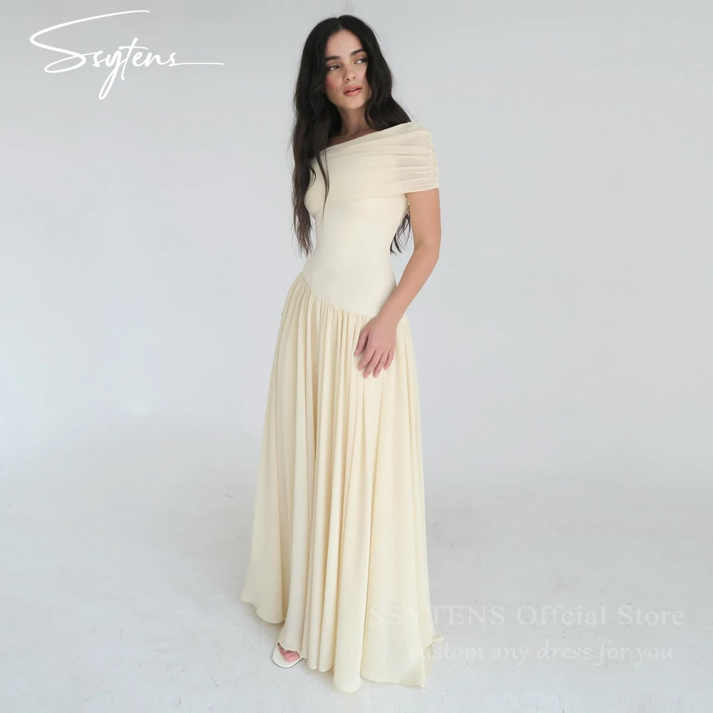 

SSYTENS Chiffon Evening Dresses Women Yellow Off The Shouder Abendkleider Dubai Floor Length Occasions Robe De Soirée Customized