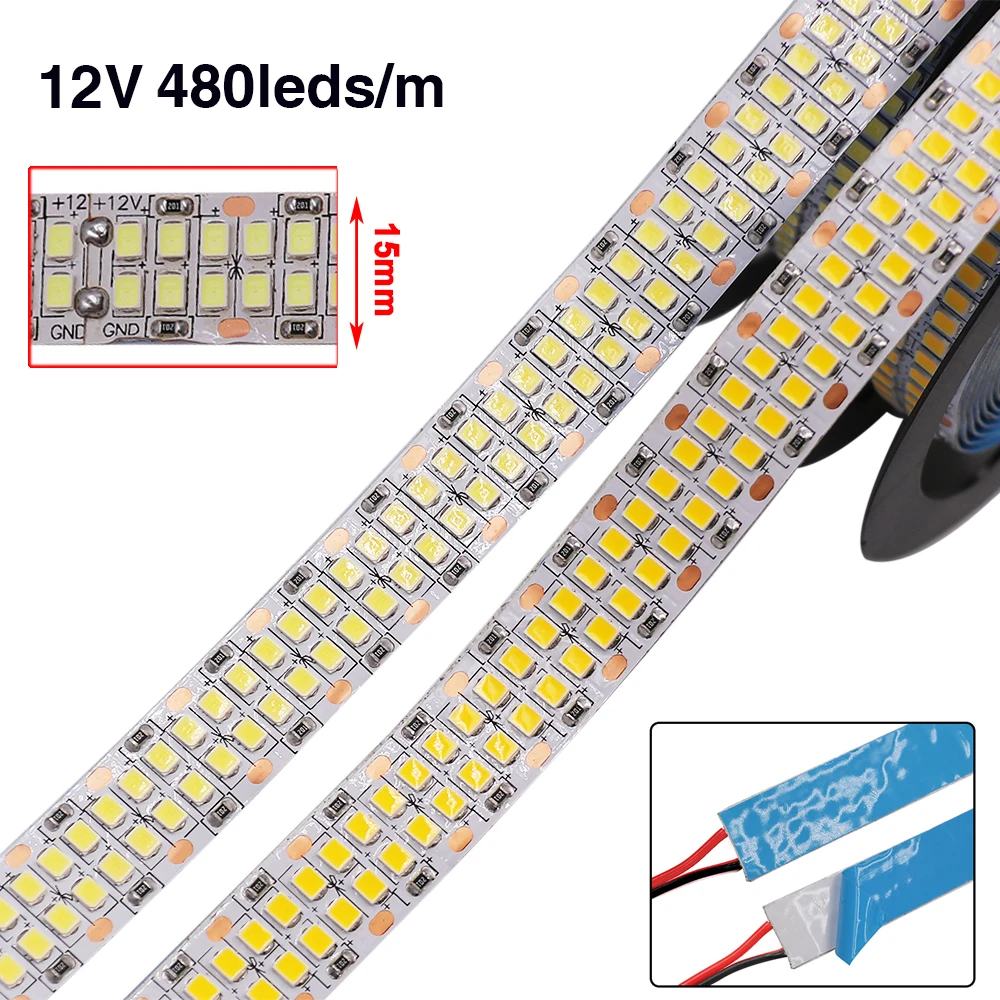 Imagem -05 - Tiras de Luz Led Super Brilhantes Fita Flexível Linha Dupla Ip21 Ip67 Faixa Led Impermeável 12v 624 480 240leds m 2835 2025