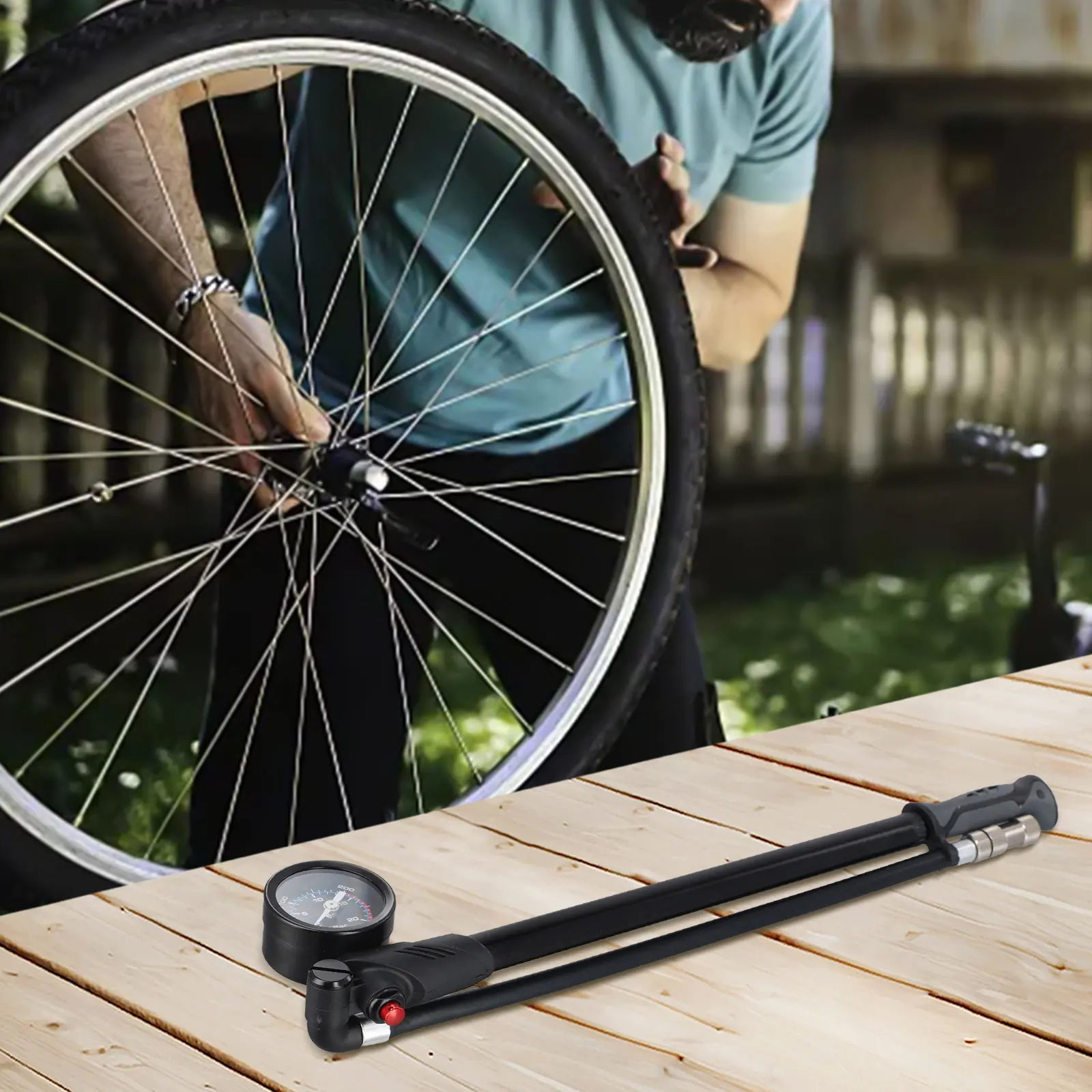 

Bicycle Suspension Air Pump With Pressure Gauge 300psi Bike Front Fork Pump Aluminum Alloy Bicycle Fork Pump Cycling Tool