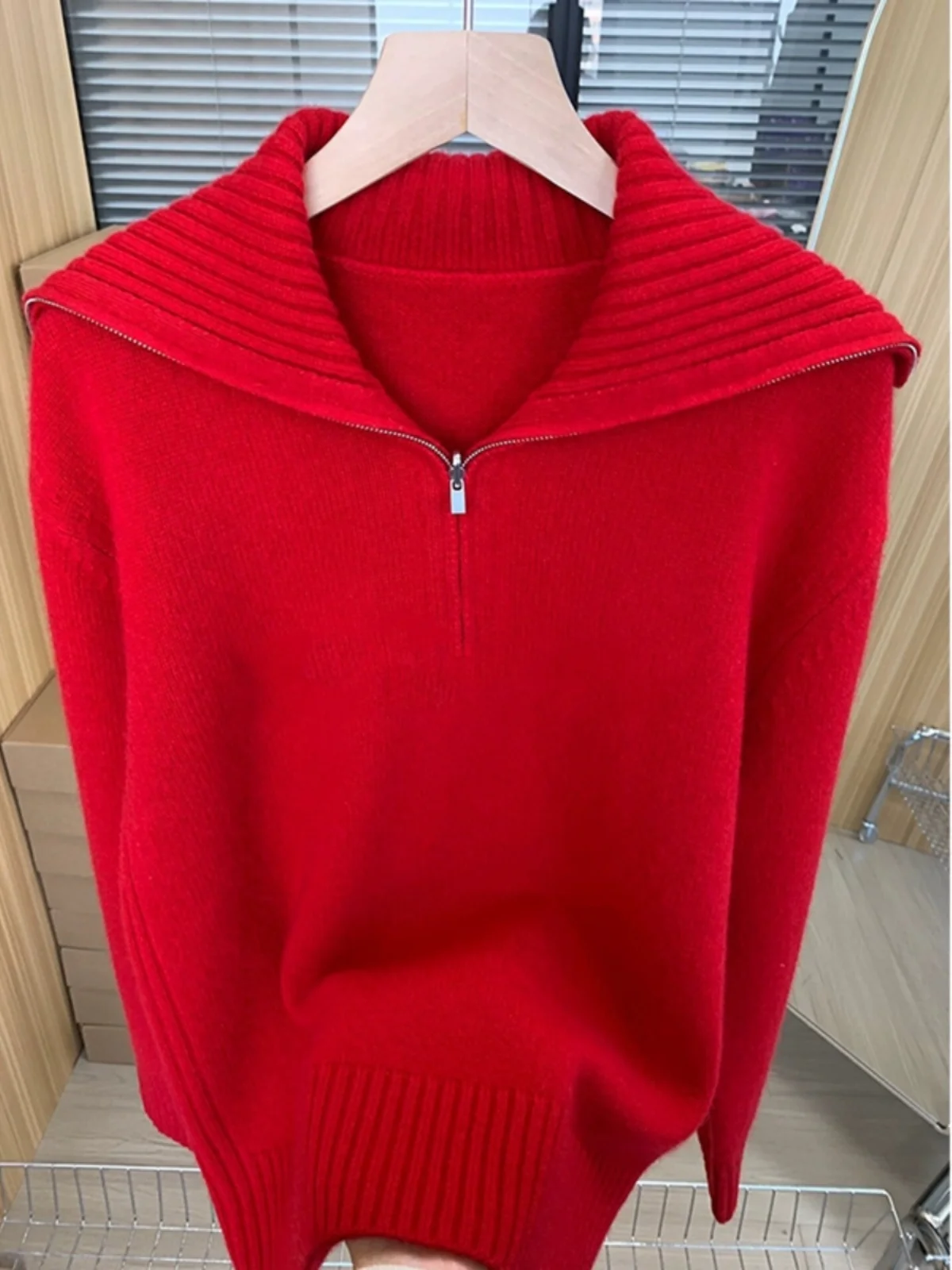 

Sli свободный крой свитер с воротником на молнии женский модный красный оверсайз осень-зима Новое поступление Handpied Store корейский Sle